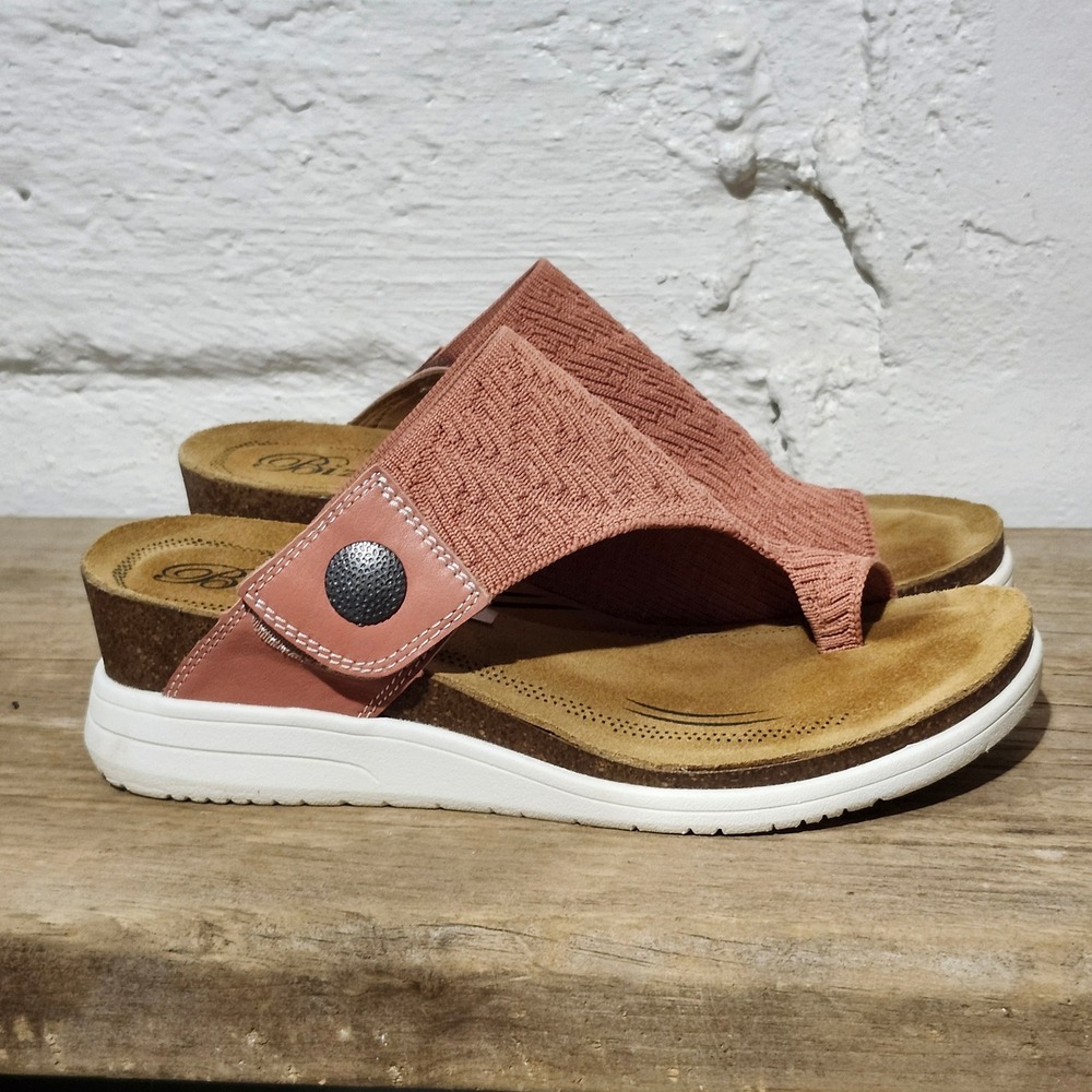 Biza Summer Womens Pink Knit Leather Thong Wedge Sandals Size 38 EU 7.5-8 US